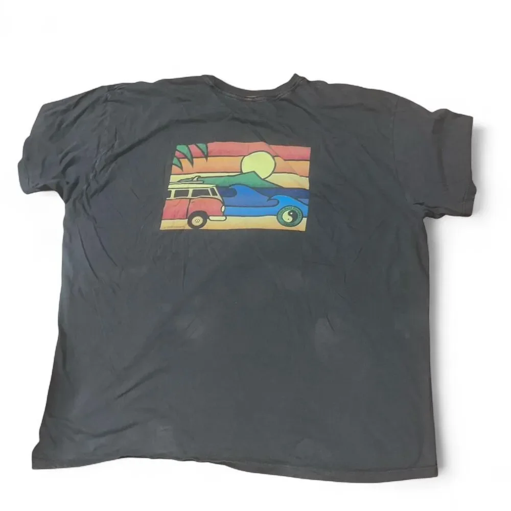 T& C Surf Design Men's Gray Charcoal Volkswagen Sunset TShirt SZ 2XL Flaw